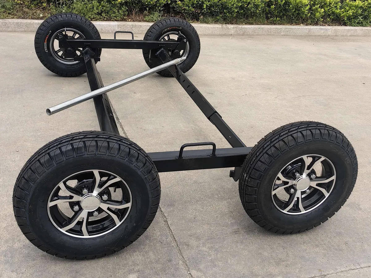 Steel towing dollies — assembled set with pin-lock hubs and adjustable crossbars