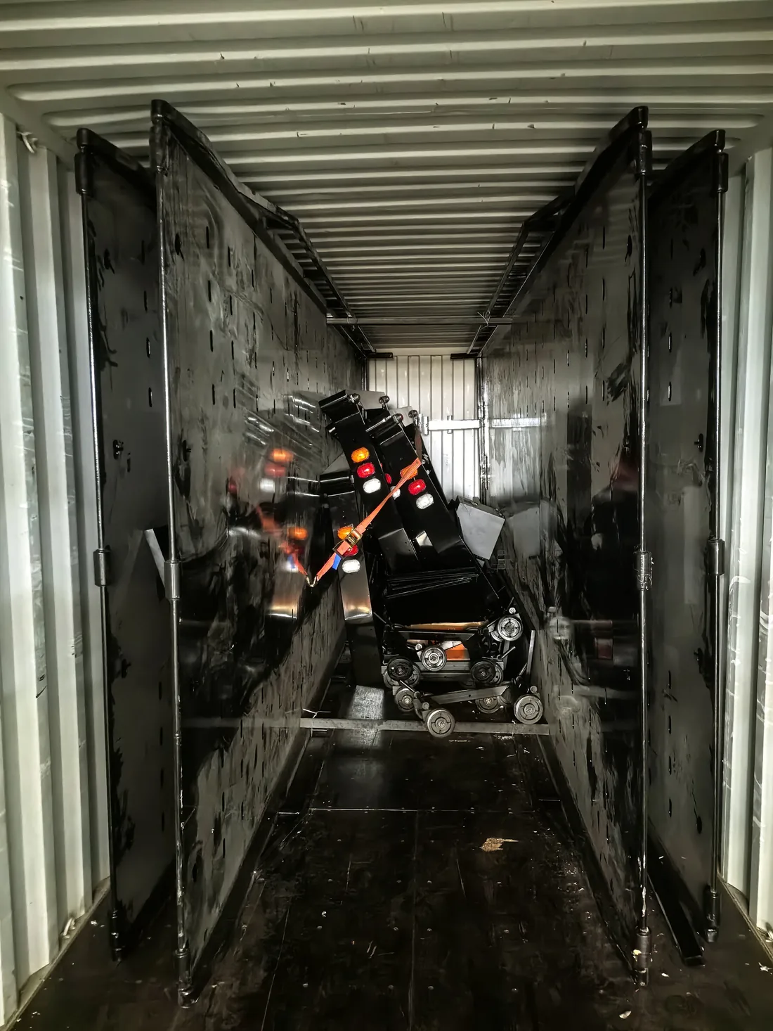 Flatbed carrier loaded for export