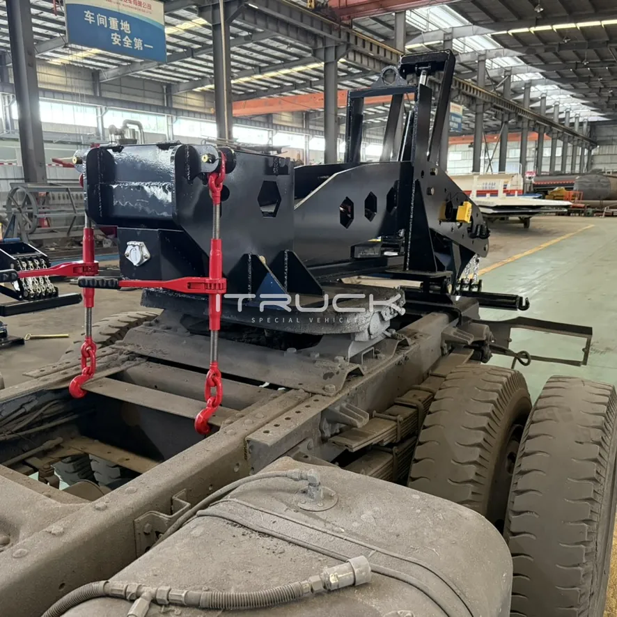 Fifth wheel wrecker secured on the fifth wheel with ratchet tie-downs