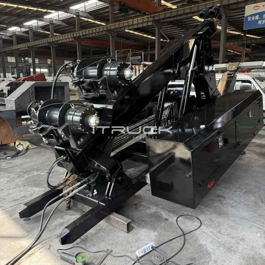 Black DTU rear view showing winches, boom and toolbox