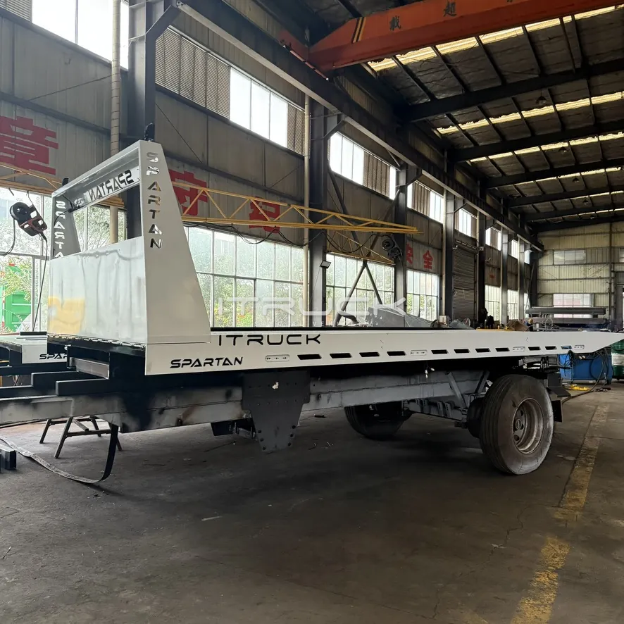 Heavy tilt tray side view with headboard and toolboxes