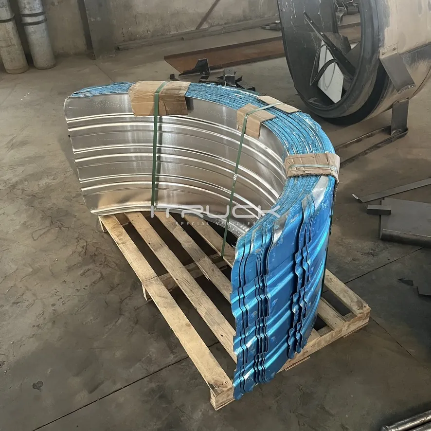 Stainless wheel guards packed on a pallet