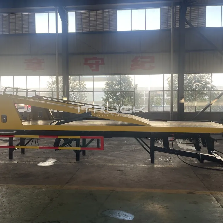 Double deck body side view with upper deck lifted