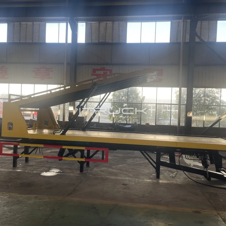 Double deck body side view, both decks raised