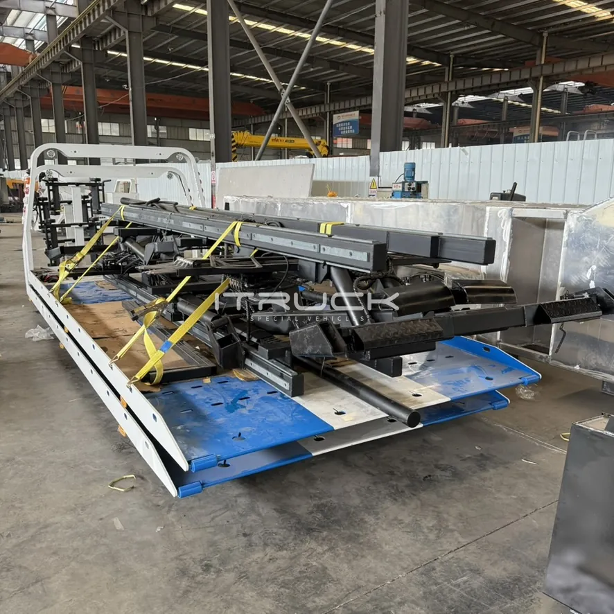 Deck with wheel lift and parts strapped for shipping