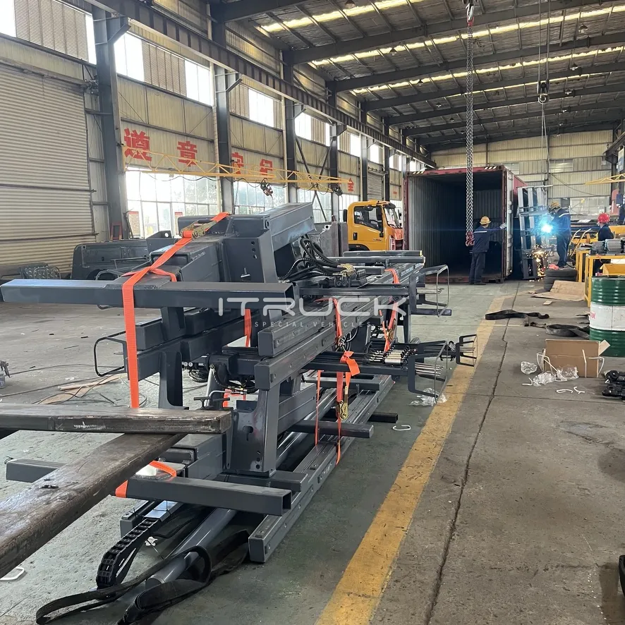 Wheel lift units strapped for loading