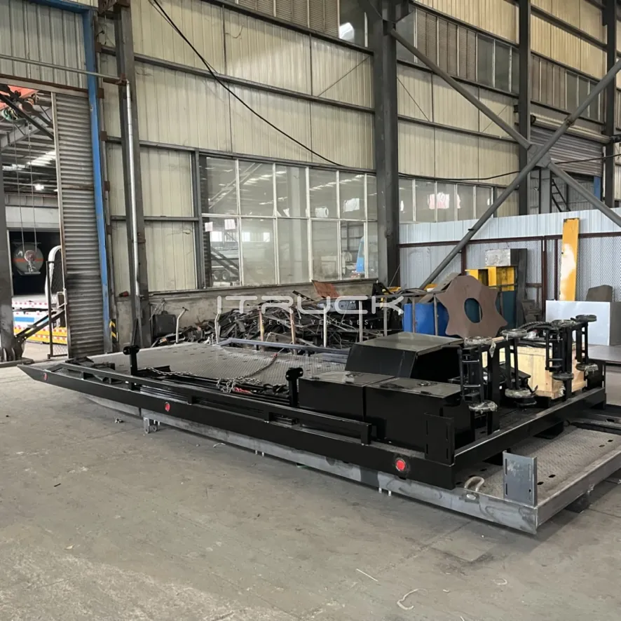 USA-style flatbed deck with wheel lift in the workshop