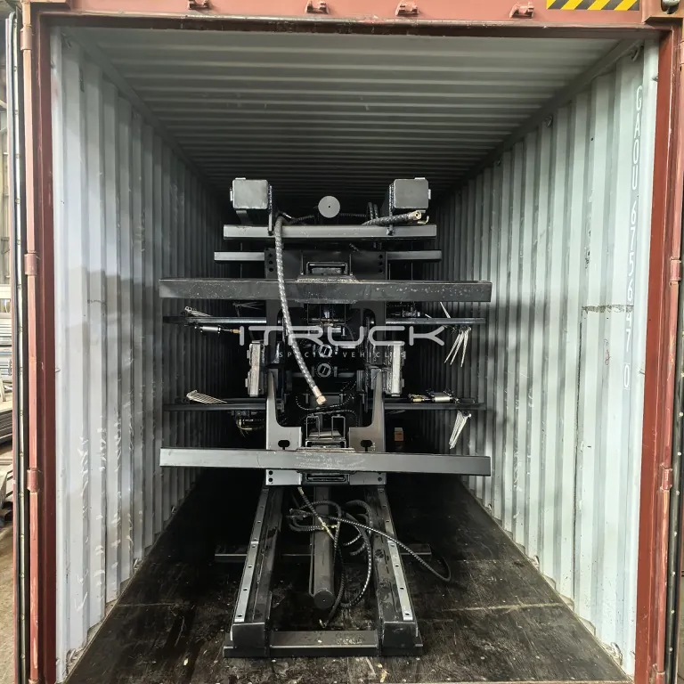 Flatbed subframes packed in a container