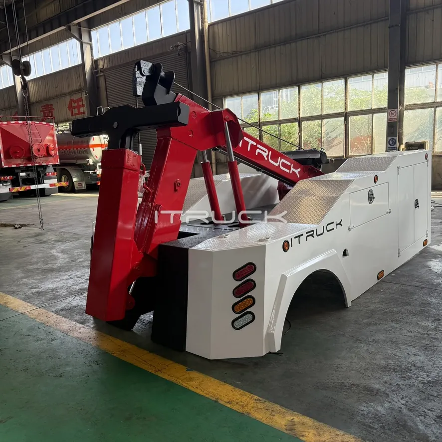 White 6T integrated wrecker body with red boom