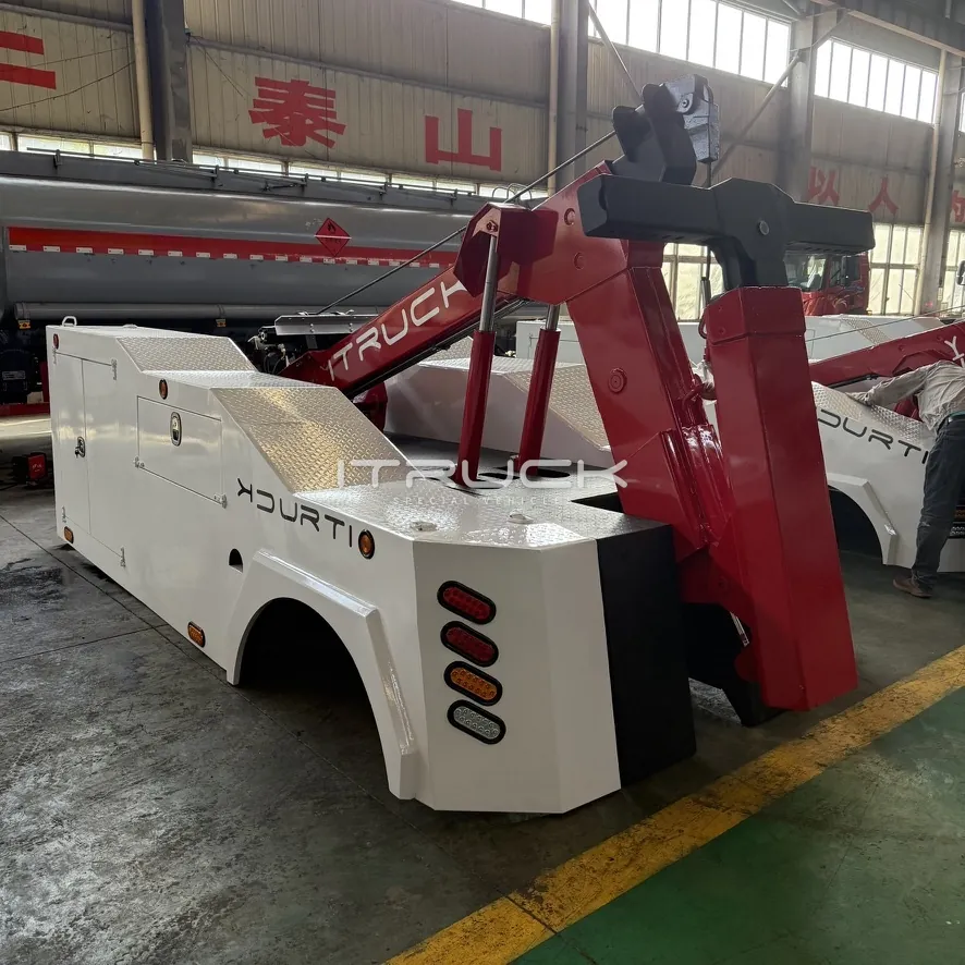 6T integrated wrecker body rear quarter with boom and toolboxes