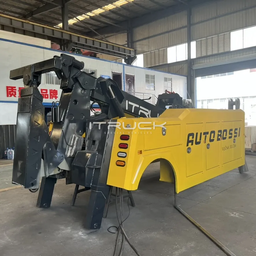 Rear of 12T wrecker with folded underlift and stabilizer legs