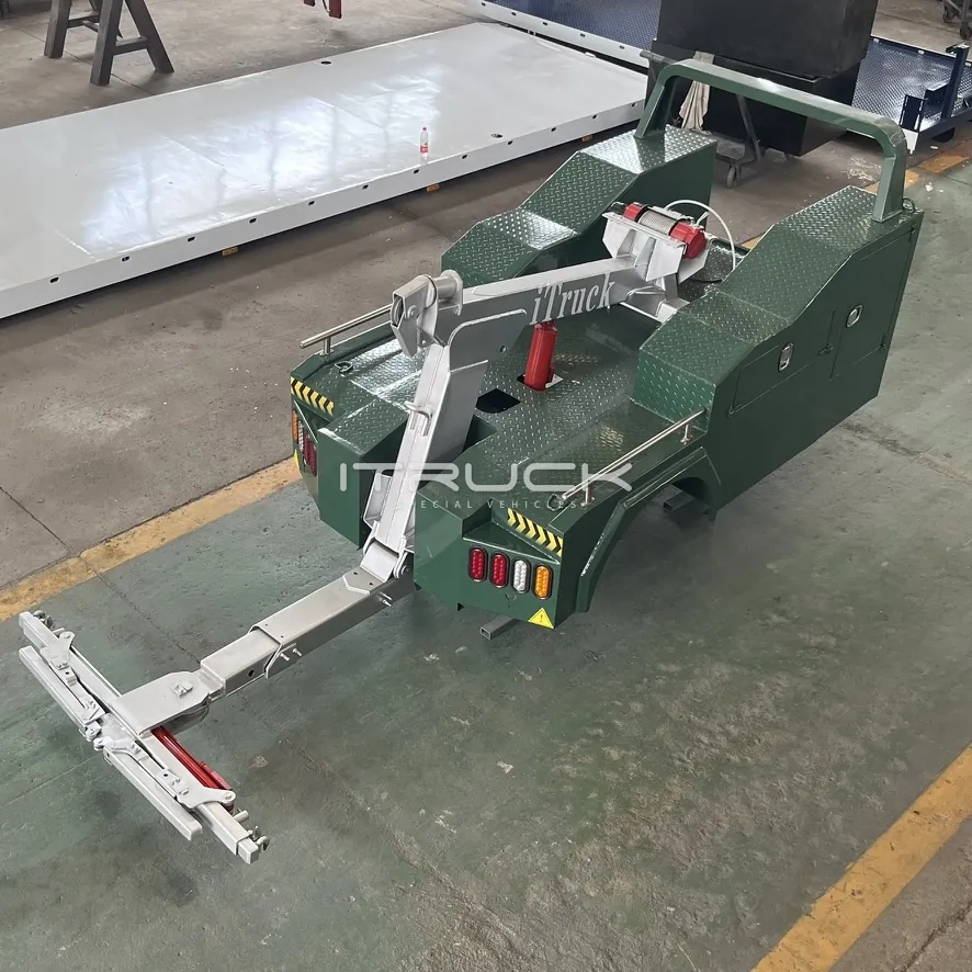 Mini wrecker body from above showing winch and boom