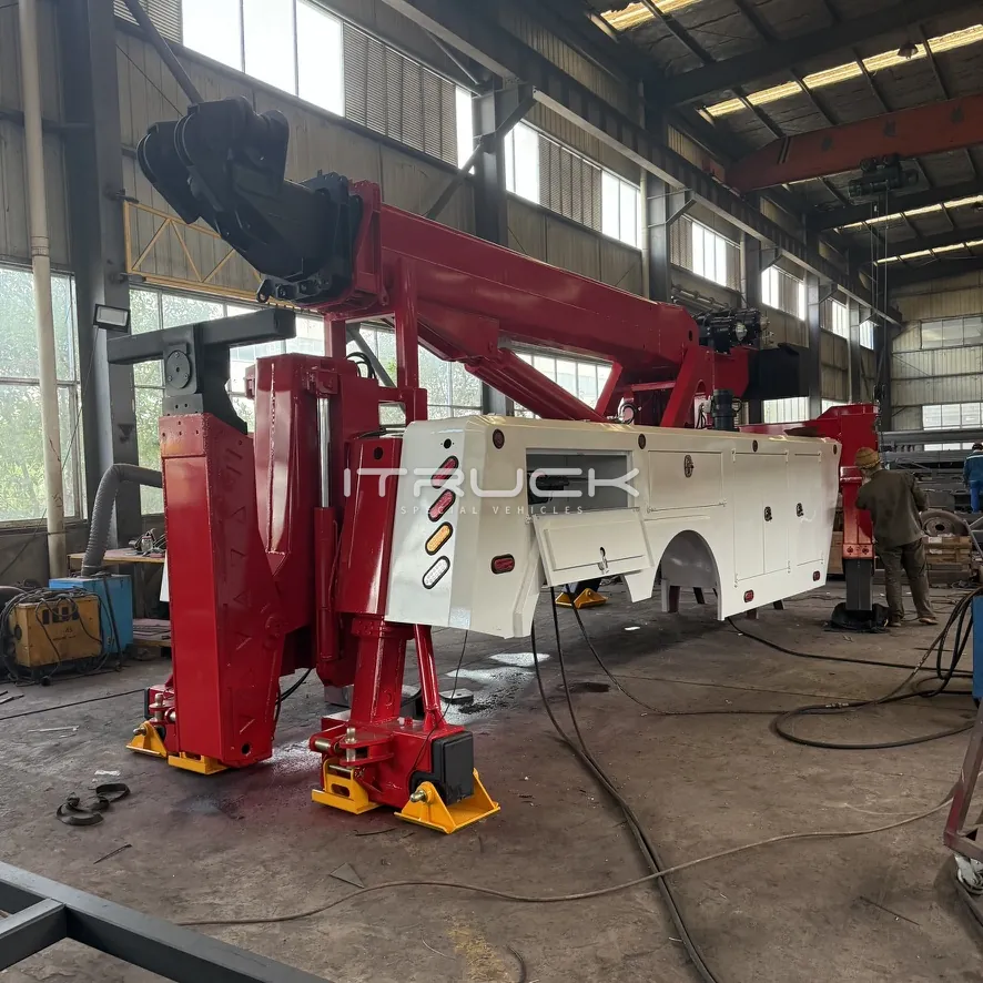Rotator body in the workshop with boom, outriggers and toolboxes