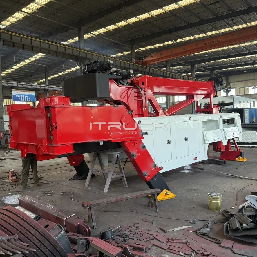 Rotator body side view showing boom, turret and toolbox body