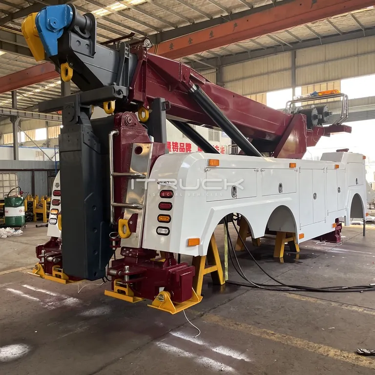 Rear quarter of the rotator body showing boom head and outriggers