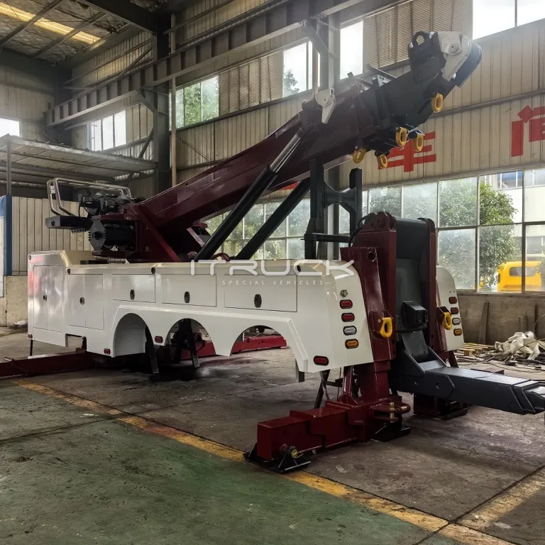 Rotator body with boom raised and front outriggers spread