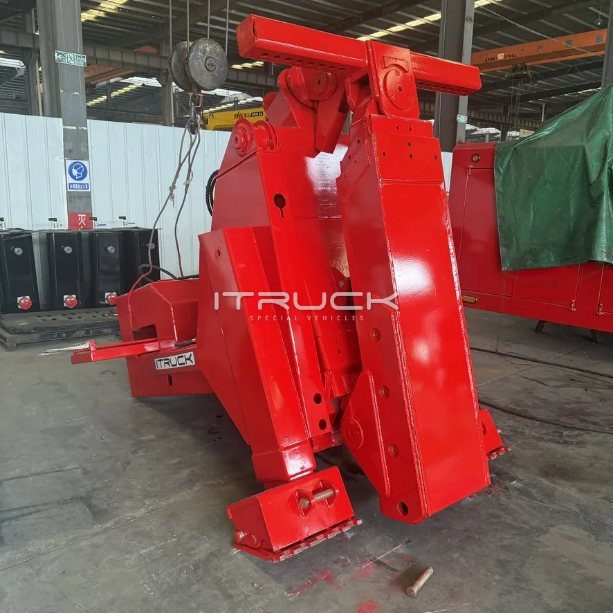 Red standalone underlift assembly, rear view with crosshead