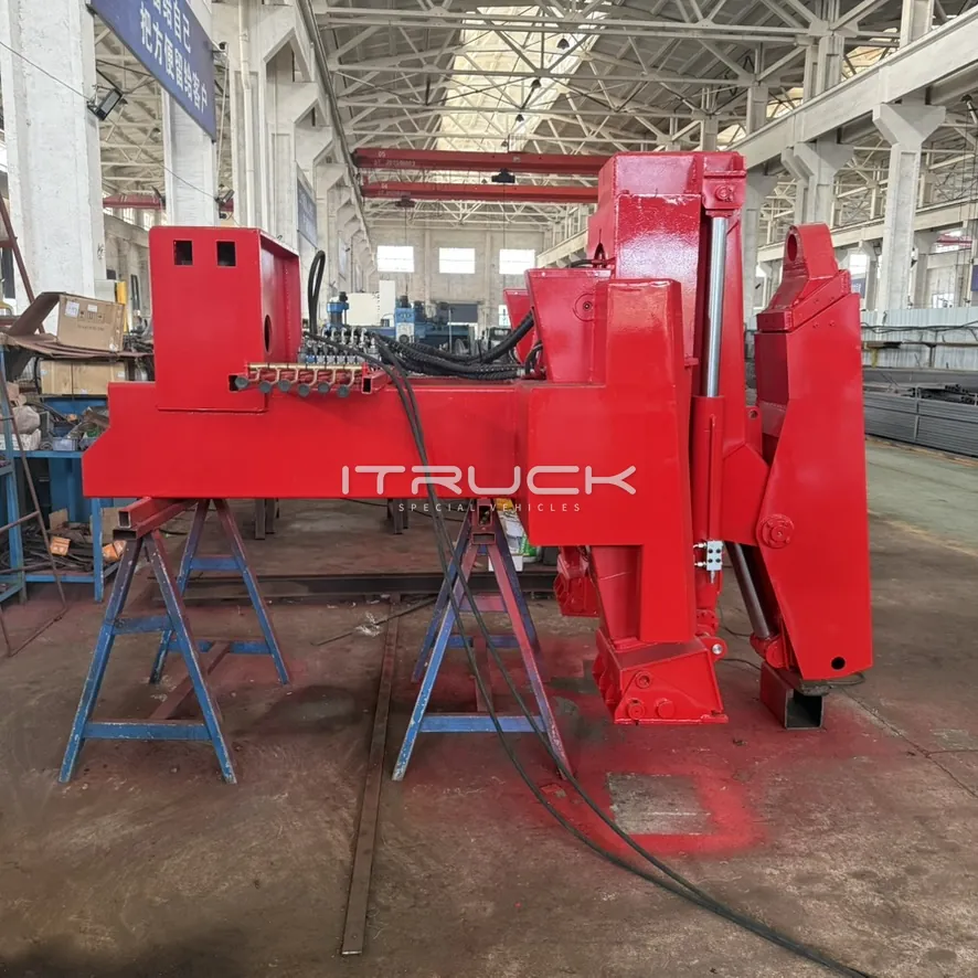 Red underlift assembly on stands, subframe side